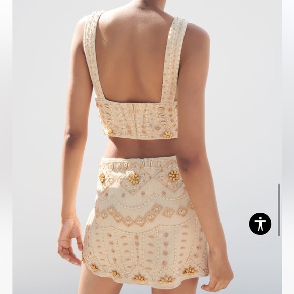 Zara embroidered shell mini skirt small beachy summer 7521/074 cream beige tan - Picture 11 of 15